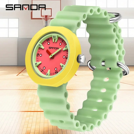 Ceas Copii Sanda 9108 Verde-Galben – Design Fashion, Analog, Rezistent la Apă 3ATM [1]