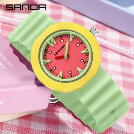 Ceas Copii Sanda 9108 Verde-Galben – Design Fashion, Analog, Rezistent la Apă 3ATM [2]