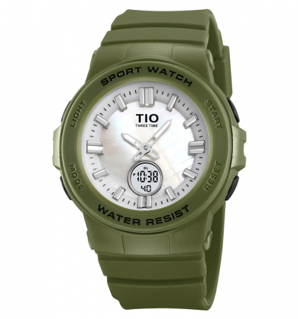 Ceasuri copii - Ceas copii TIO 2076 Digital Quartz Analog Silicon Army Verde