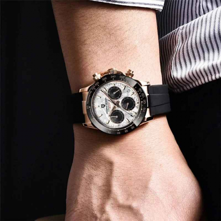 Ceas cronograf Pagani Design PD-1664, quartz Japan Seiko VK63, 40mm, geam safir sintetic, curea cauciuc, rezistență 100m [2]
