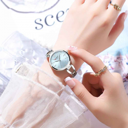 Ceas Damă CURREN 9092, Quartz, Cadran Albastru, Carcasă și Brățară Argintie, Oțel Inoxidabil, Elegant, 30mm [3]