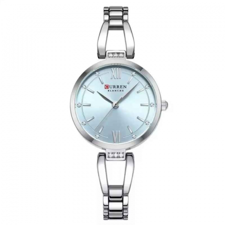 Ceasuri dama - Ceas Damă CURREN 9092, Quartz, Cadran Albastru, Carcasă și Brățară Argintie, Oțel Inoxidabil, Elegant, 30mm