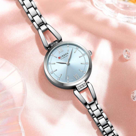 Ceas Damă CURREN 9092, Quartz, Cadran Albastru, Carcasă și Brățară Argintie, Oțel Inoxidabil, Elegant, 30mm [2]