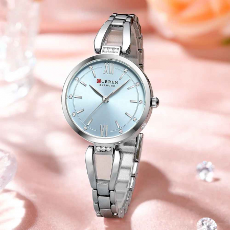 Ceas Damă CURREN 9092, Quartz, Cadran Albastru, Carcasă și Brățară Argintie, Oțel Inoxidabil, Elegant, 30mm [4]
