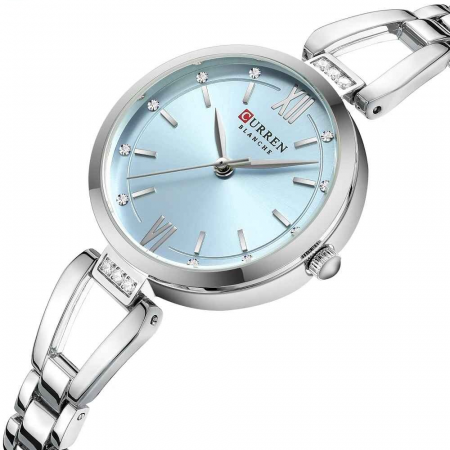 Ceas Damă CURREN 9092, Quartz, Cadran Albastru, Carcasă și Brățară Argintie, Oțel Inoxidabil, Elegant, 30mm [1]