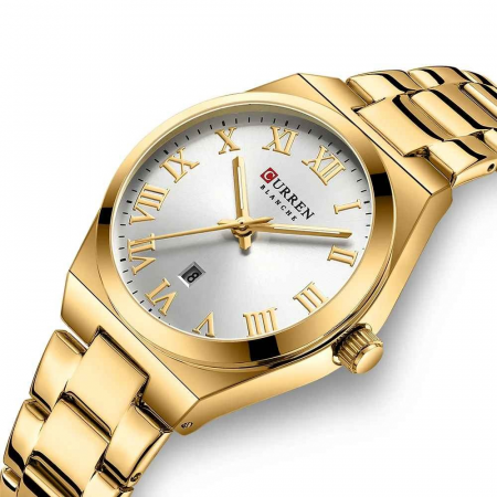 Ceas Damă CURREN 9095L Aur Complet, Cadran Alb, Elegant, Quartz cu Calendar, Brățară Metalică, Rezistență la Apă 3 ATM [3]