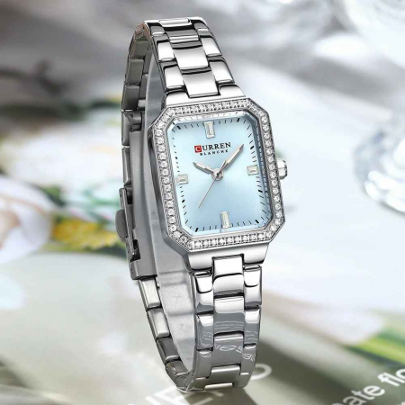 Ceas damă Curren Elegant – Cadran albastru, brățară argintie, stil elegant și modern [4]