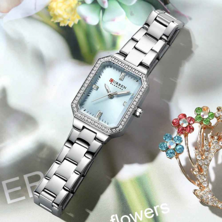 Ceas damă Curren Elegant – Cadran albastru, brățară argintie, stil elegant și modern [3]