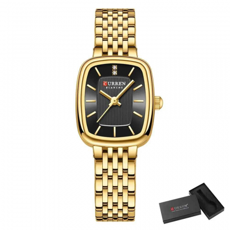 Ceas Damă CURREN Aur-Negru – Ceas Elegant Rectangular cu Brățară Aurie și Cadran Negru, Mecanism Quartz [1]