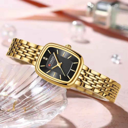 Ceas Damă CURREN Aur-Negru – Ceas Elegant Rectangular cu Brățară Aurie și Cadran Negru, Mecanism Quartz [2]