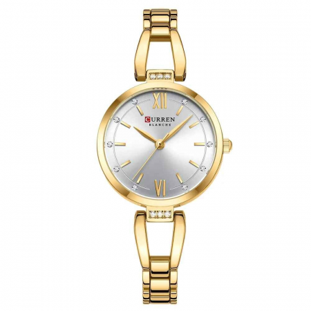 Ceasuri dama - Ceas Damă CURREN 9092, Quartz, Brățară Aurie, Cadran Alb, Oțel Inoxidabil, 30mm, Elegant și Versatil
