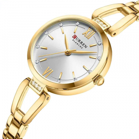 Ceas Damă CURREN 9092, Quartz, Brățară Aurie, Cadran Alb, Oțel Inoxidabil, 30mm, Elegant și Versatil [1]
