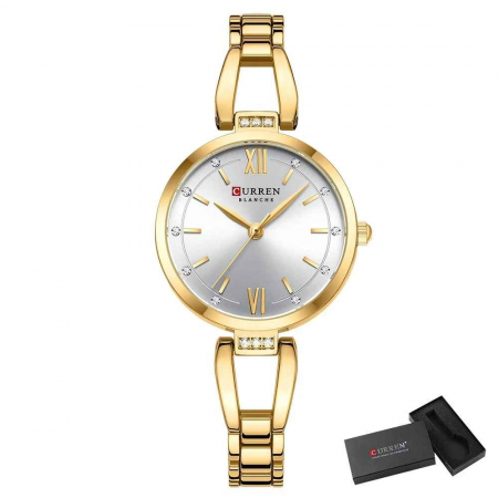 Ceas Damă CURREN 9092, Quartz, Brățară Aurie, Cadran Alb, Oțel Inoxidabil, 30mm, Elegant și Versatil [2]