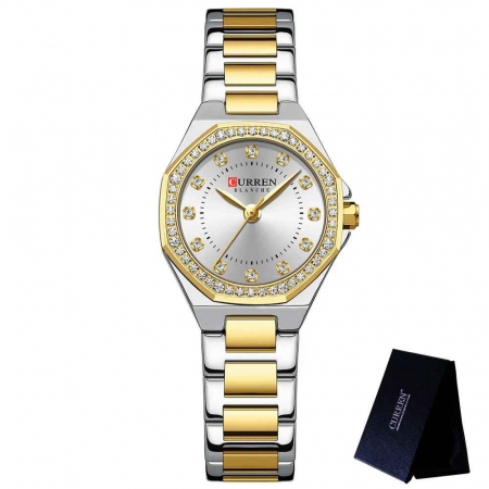 Ceas Damă CURREN Quartz Elegant cu Cadran Alb, Carcasă Aurie și Brățară Auriu-Alb – Accesoriu Chic și Versatil [2]