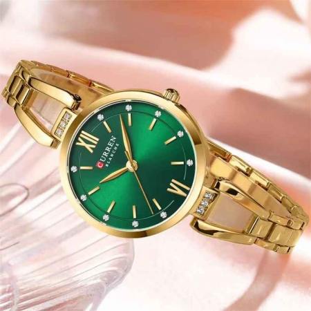 Ceas Damă CURREN, Quartz, Carcasă Aurie, Cadran Verde, Brățară Metalică Elegantă, 30mm [2]