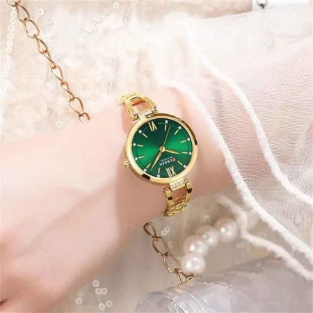 Ceas Damă CURREN, Quartz, Carcasă Aurie, Cadran Verde, Brățară Metalică Elegantă, 30mm [3]