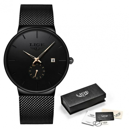 Ceas barbatesc de mana Lige Elegant Casual Quartz Top Brand Luxury Fashion Analog Negru [5]