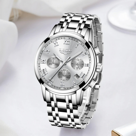 Ceas dama de mana Lige Fashion Elegant Quartz Analog Luxury Top Brand Argintiu [2]