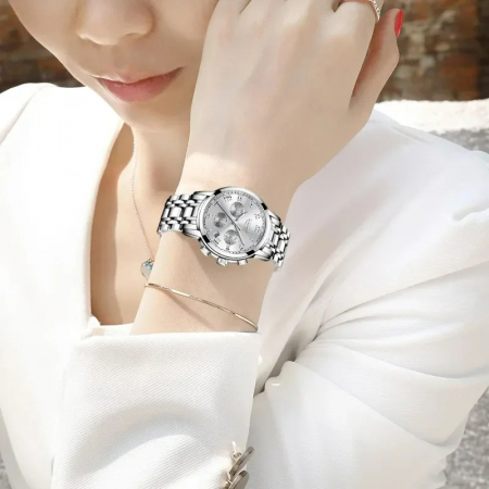 Ceas dama de mana Lige Fashion Elegant Quartz Analog Luxury Top Brand Argintiu [4]