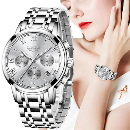 Ceas dama de mana Lige Fashion Elegant Quartz Analog Luxury Top Brand Argintiu [1]