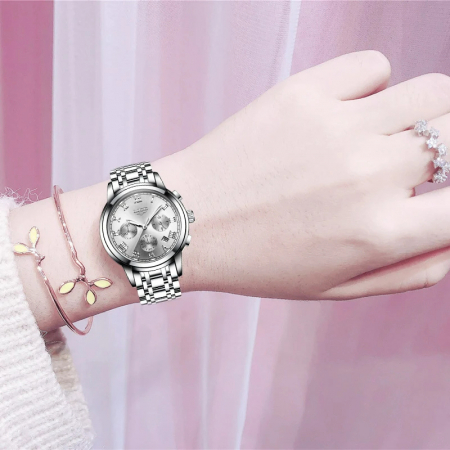 Ceas dama de mana Lige Fashion Elegant Quartz Analog Luxury Top Brand Argintiu [6]