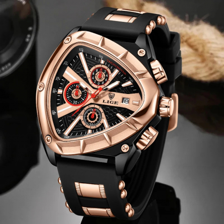 Ceas barbatesc de mana Lige Top Brand Fashion Elegant Luxury Casual Analog Quartz Negru Auriu [2]