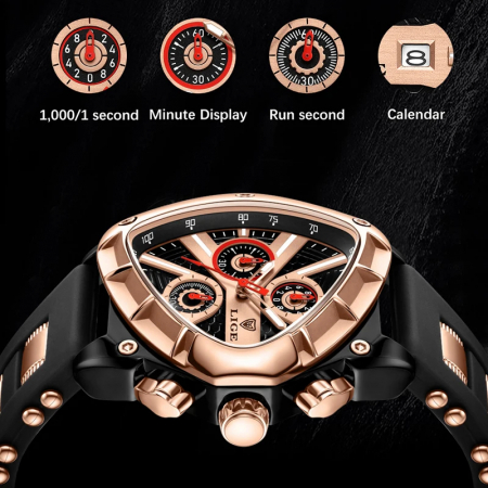 Ceas barbatesc de mana Lige Top Brand Fashion Elegant Luxury Casual Analog Quartz Negru Auriu [3]