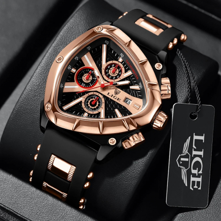 Ceas barbatesc de mana Lige Top Brand Fashion Elegant Luxury Casual Analog Quartz Negru Auriu [6]