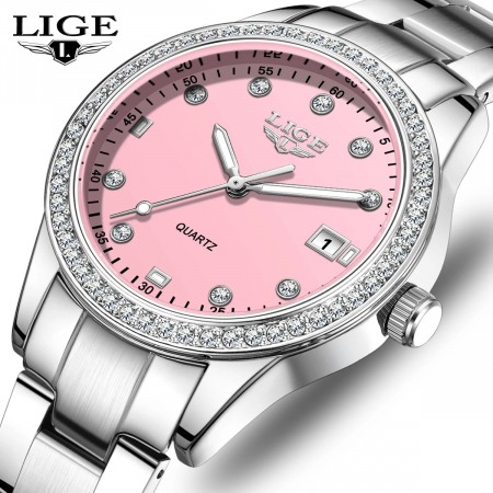 Ceas Damă Lige 89184 Argintiu-Roz – Design Fashion, Funcții Multiple, Afișaj Luminos, Rezistent la Apă 3ATM [1]