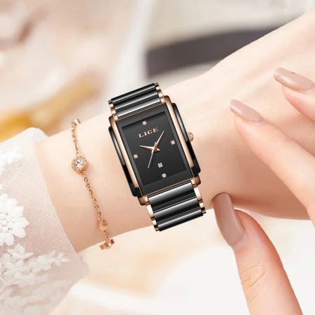 Ceas Damă Lige 89188 Rose Auriu-Negru – Design Fashion, Funcții Multiple, Afișaj Luminos, Rezistent la Apă 3ATM [4]