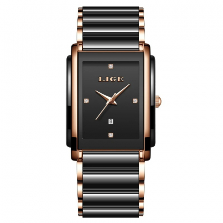 Ceasuri dama - Ceas Damă Lige 89188 Rose Auriu-Negru – Design Fashion, Funcții Multiple, Afișaj Luminos, Rezistent la Apă 3ATM