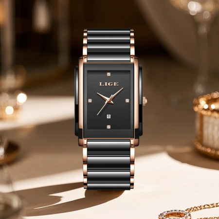 Ceas Damă Lige 89188 Rose Auriu-Negru – Design Fashion, Funcții Multiple, Afișaj Luminos, Rezistent la Apă 3ATM [5]