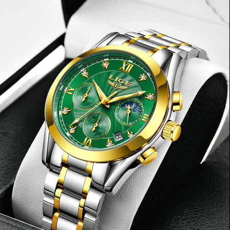 Ceas dama Lige Quartz Analog Argintiu Verde Casual Afisare data [1]