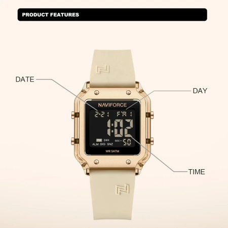 Ceas Dama Naviforce 6105 Crem - Afișaj Digital, Sport, Casual, Alarmă, Rezistent la Apă 5ATM [4]