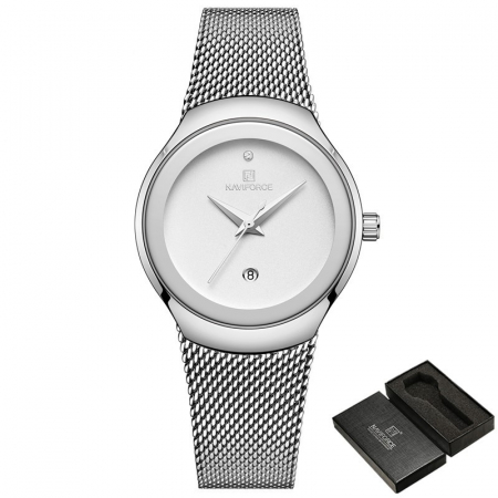 Ceas dama Naviforce, Clasic, Elegant, Business, Analog, Mecanism Quartz, 3 ATM, Argintiu [2]