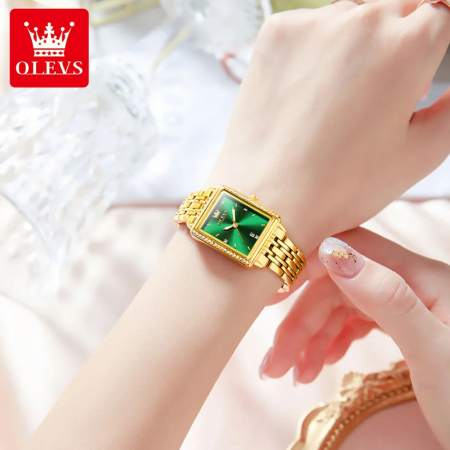Ceas de dama Olevs Elegant Mecanism Quartz Luxury Fashion Auriu Verde [1]