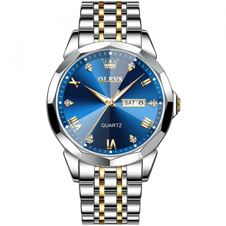 Ceasuri barbatesti - Ceas dama Olevs Quartz Analog Data Otel ArgintiuAlbastru