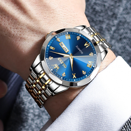 Ceas dama Olevs Quartz Analog Data Otel ArgintiuAlbastru [4]