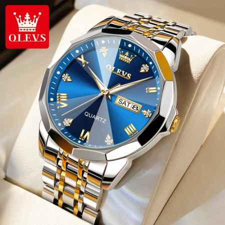 Ceas dama Olevs Quartz Analog Data Otel ArgintiuAlbastru [3]