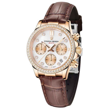 Ceasuri dama - Ceas Damă PAGANI DESIGN PD-1730 Rose Gold, Cronograf VD55, Safir, 36mm, 50M