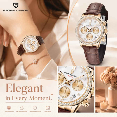 Ceas Damă PAGANI DESIGN PD-1730 Rose Gold, Cronograf VD55, Safir, 36mm, 50M [4]