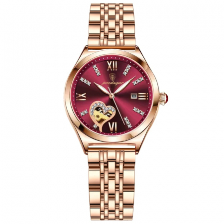 Ceas dama Poedagar Quartz Analog Fashion Indici Luminosi Bratara Auriu Visiniu [0]