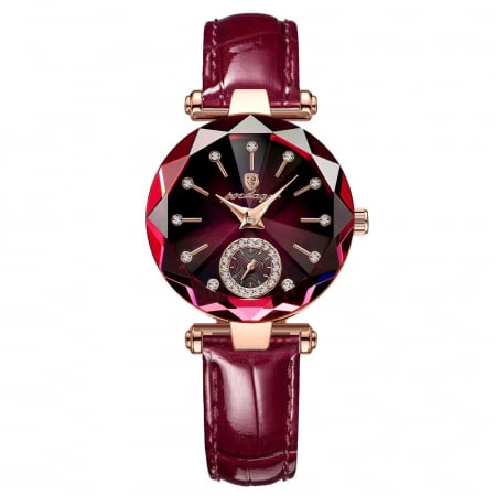 Ceas dama Poedagar Quartz Indici luminosi Piele Analog Visiniu [0]