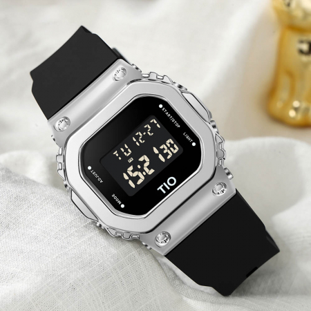 Ceas dama TIO Alarma Cronometru Digital Afisare data Negru argintiu [1]