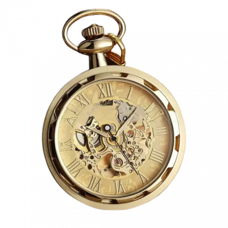 Ceasuri de buzunar - Ceas de buzunar, Gorben, Clasic, Vintage, Skeleton, Mecanic, Lant, Cifre romane, Auriu