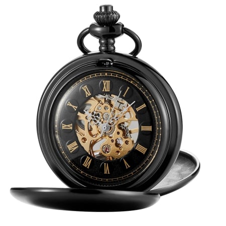 Ceasuri de buzunar - Ceas de buzunar Gorben P240 Negru - Mecanic, Afișaj cu Cifre Romane, Stil Vintage Retro