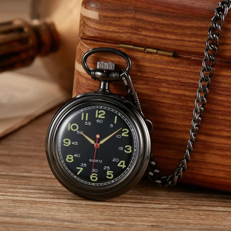 Ceas de buzunar Gorben PM001 Negru - Quartz, Afișaj cu Cifre Arabe, Cu Lant Vintage Retro [1]