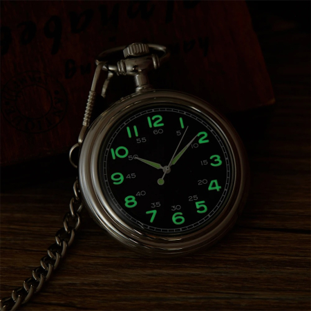 Ceas de buzunar Gorben PM003 Argintiu - Mecanic, Afișaj cu Cifre Arabe, Cu Lant Vintage Retro [2]