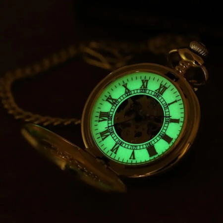 Ceas de buzunar Gorben PM004 Auriu - Skeleton Mecanic, Steampunk, Afișaj cu Cifre Romane, Cu Lant Vintage Retro [3]