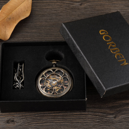 Ceas de buzunar, Gorben, Skeleton, Mecanic, Lant, Vintage, Clasic [5]